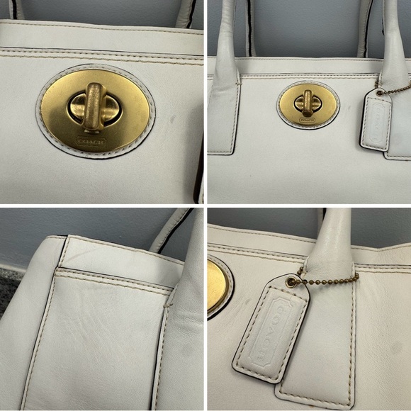 Coach White Leather Coach Hamptons Madeline Tote Handbag  Y2K 11554 **READ** - Picture 9 of 11